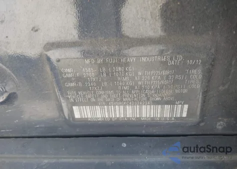 2013 Subaru Outback 2.5I Limited z USA, uszkodzony, nr VIN 4S4BRCKC4D3242345